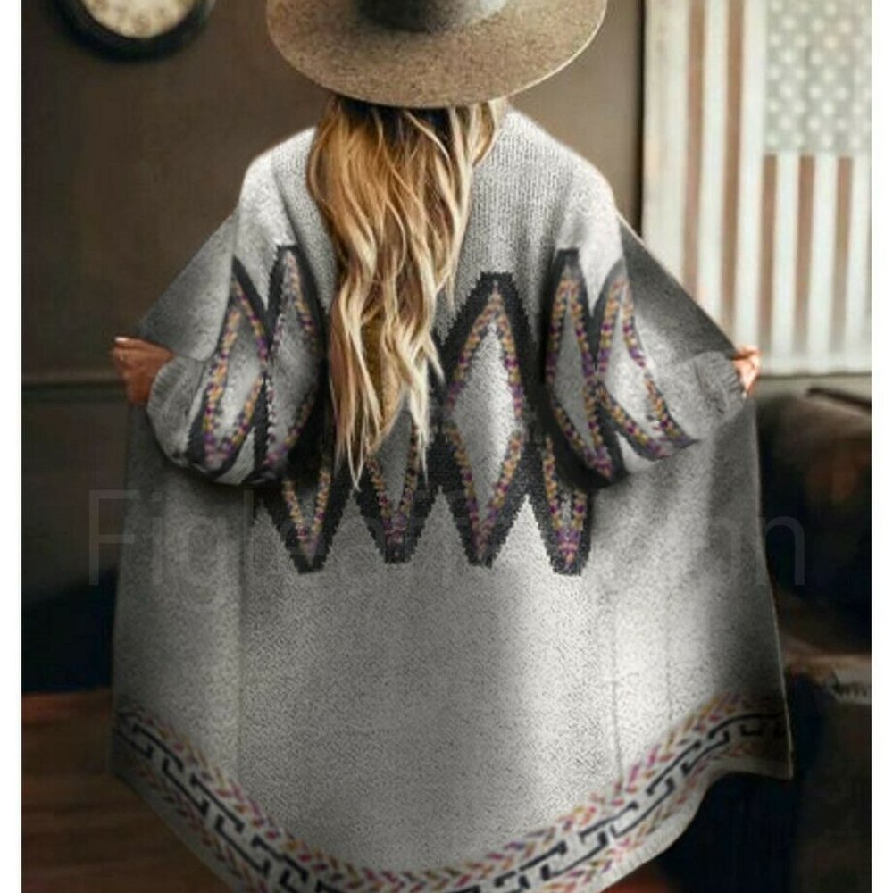 New Cowichan Grey Native Western Cardigan Sweater - Picture 2 of 6